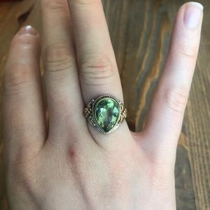 Sterling, Brass, and Copper Green Garnet Ring